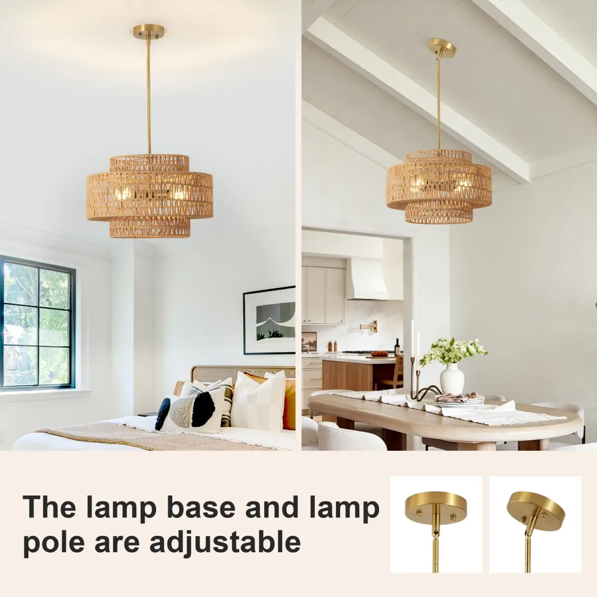 4-light rattan chandelier, brown, manufacturer image 2