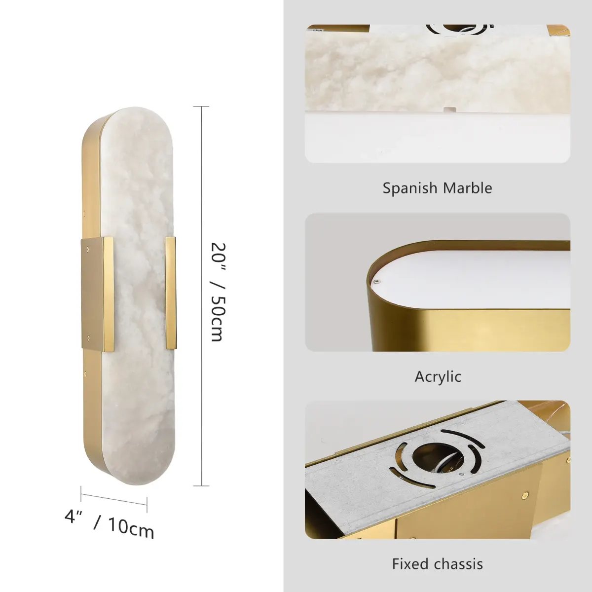 Marble wall sconce, 3.9 in, 3.9 in, gold, view 6