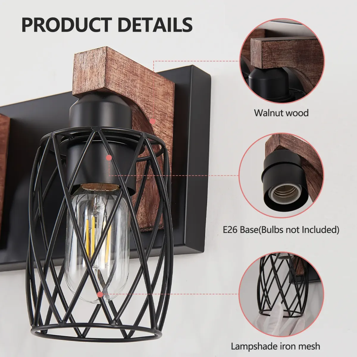 Cage wall sconce, 4 lights, walnut, manufacturer image 1