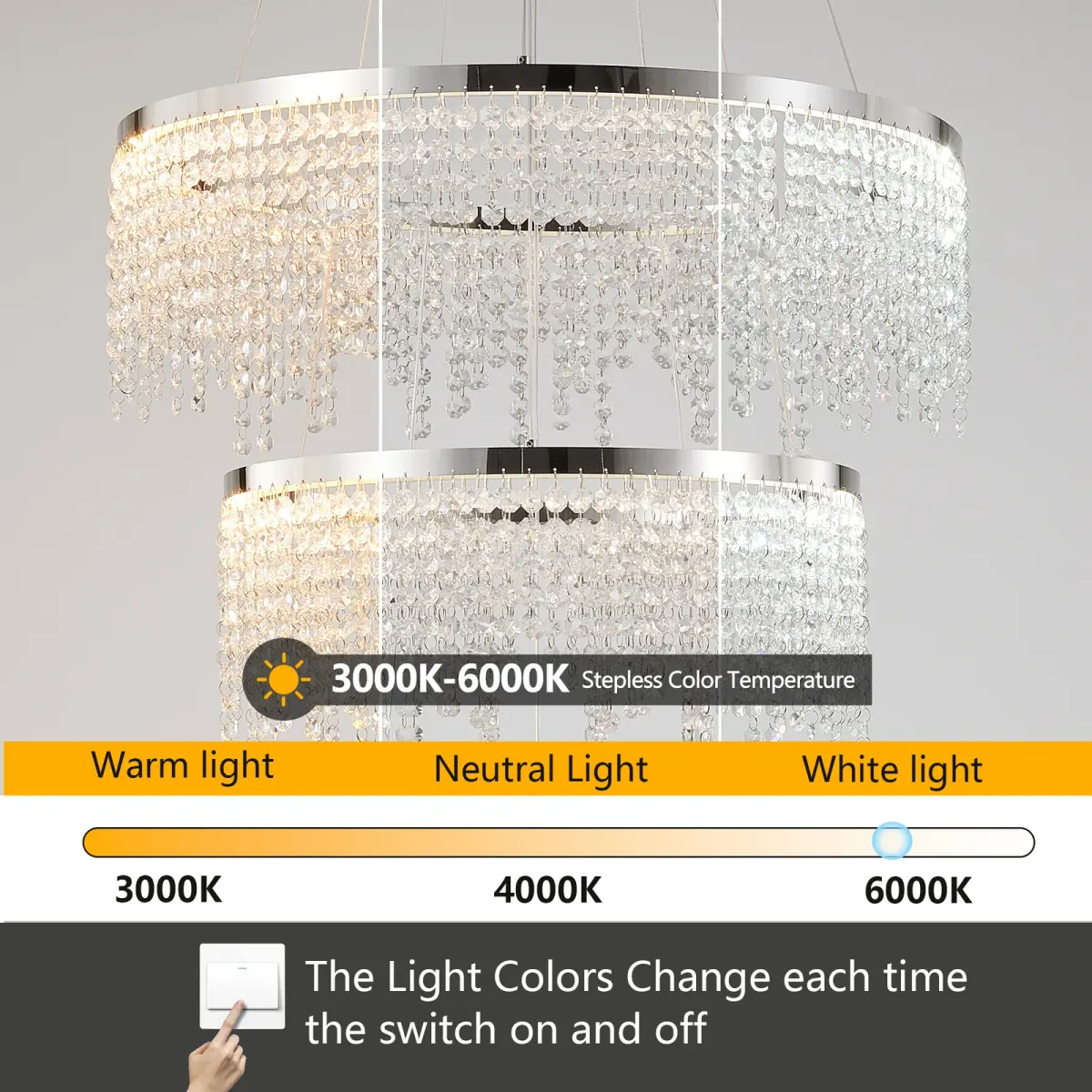 Crystal chandelier, 23.6 in, chrome, manufacturer image 2