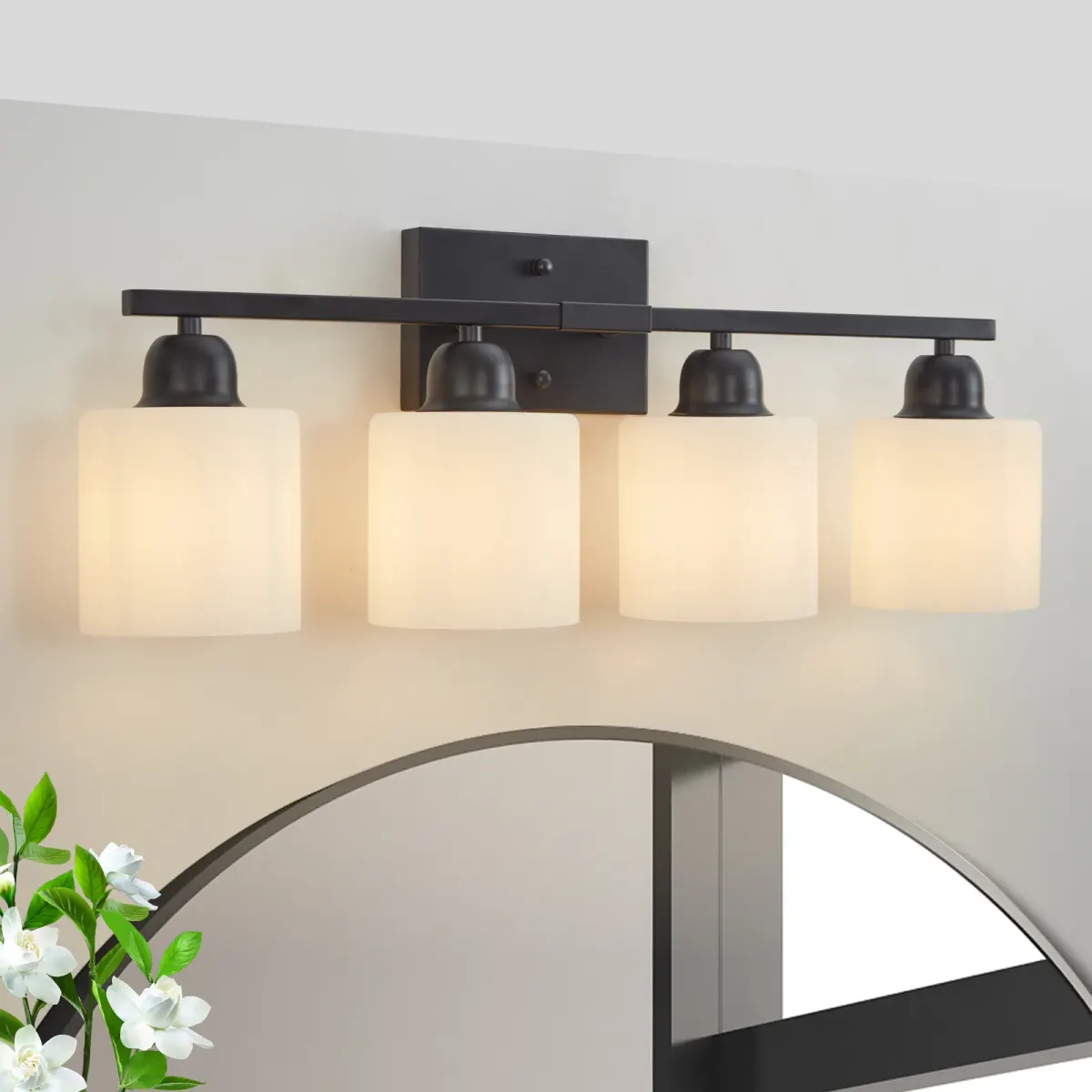 Frosted glass vanity bar, 4 lights, black, view 3