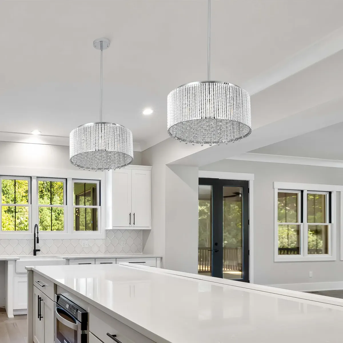 7-light crystal drum chandelier, chrome,transparent, view 2