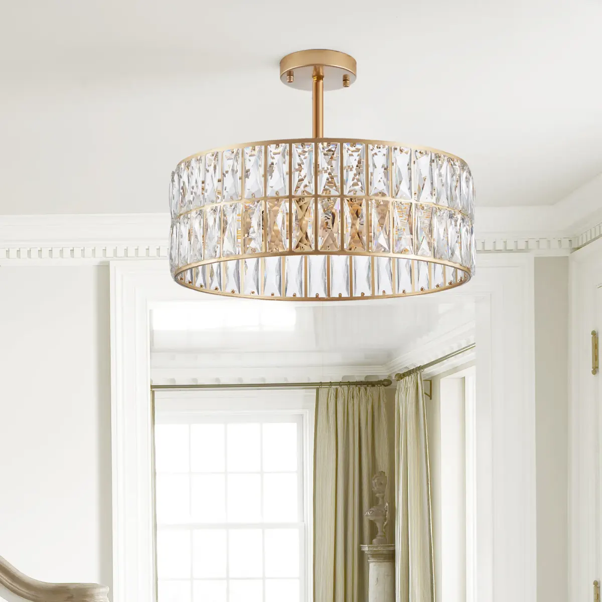 6-light crystal drum chandelier, gold, view 2