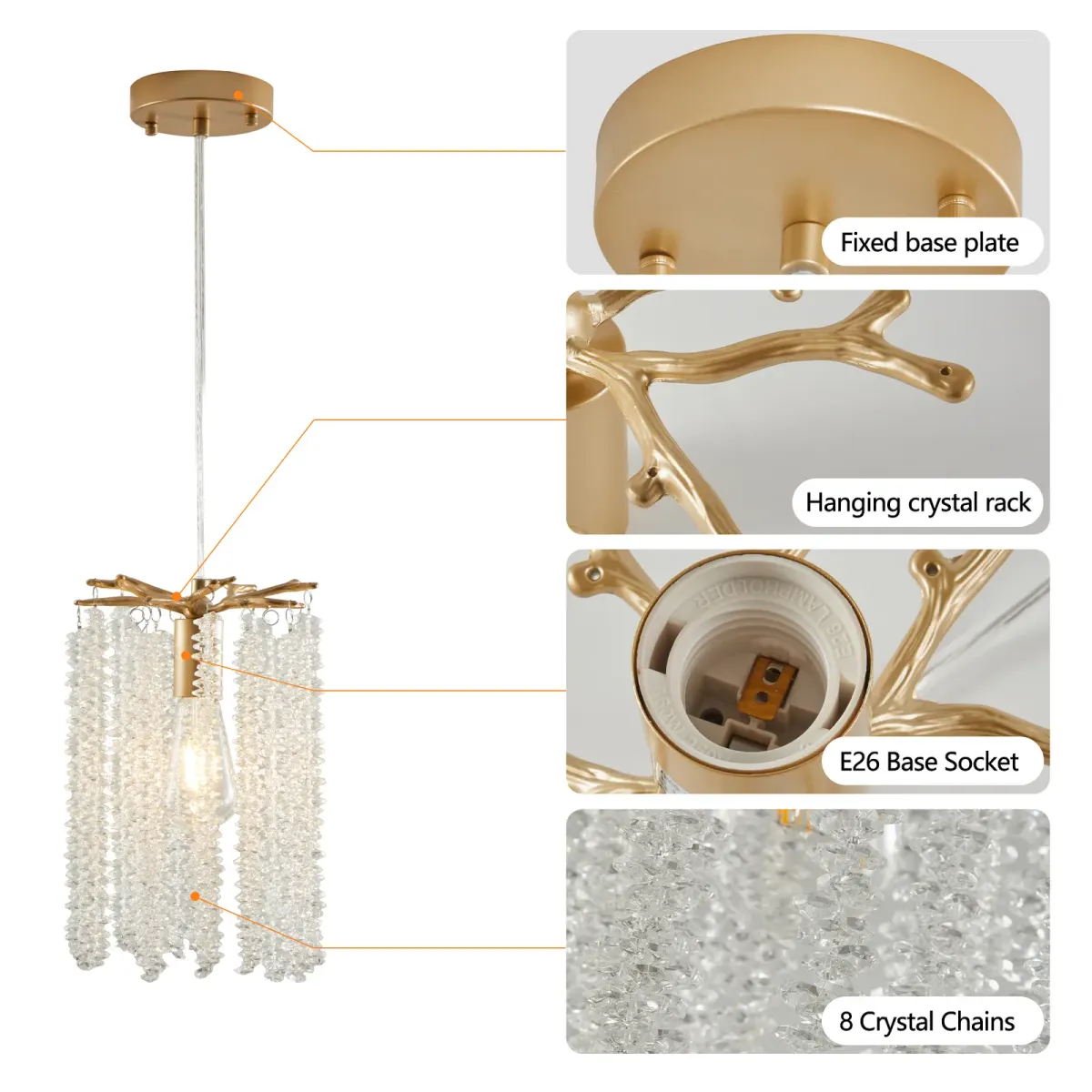 Crystal chandelier, 7.9 in, gold, view 7