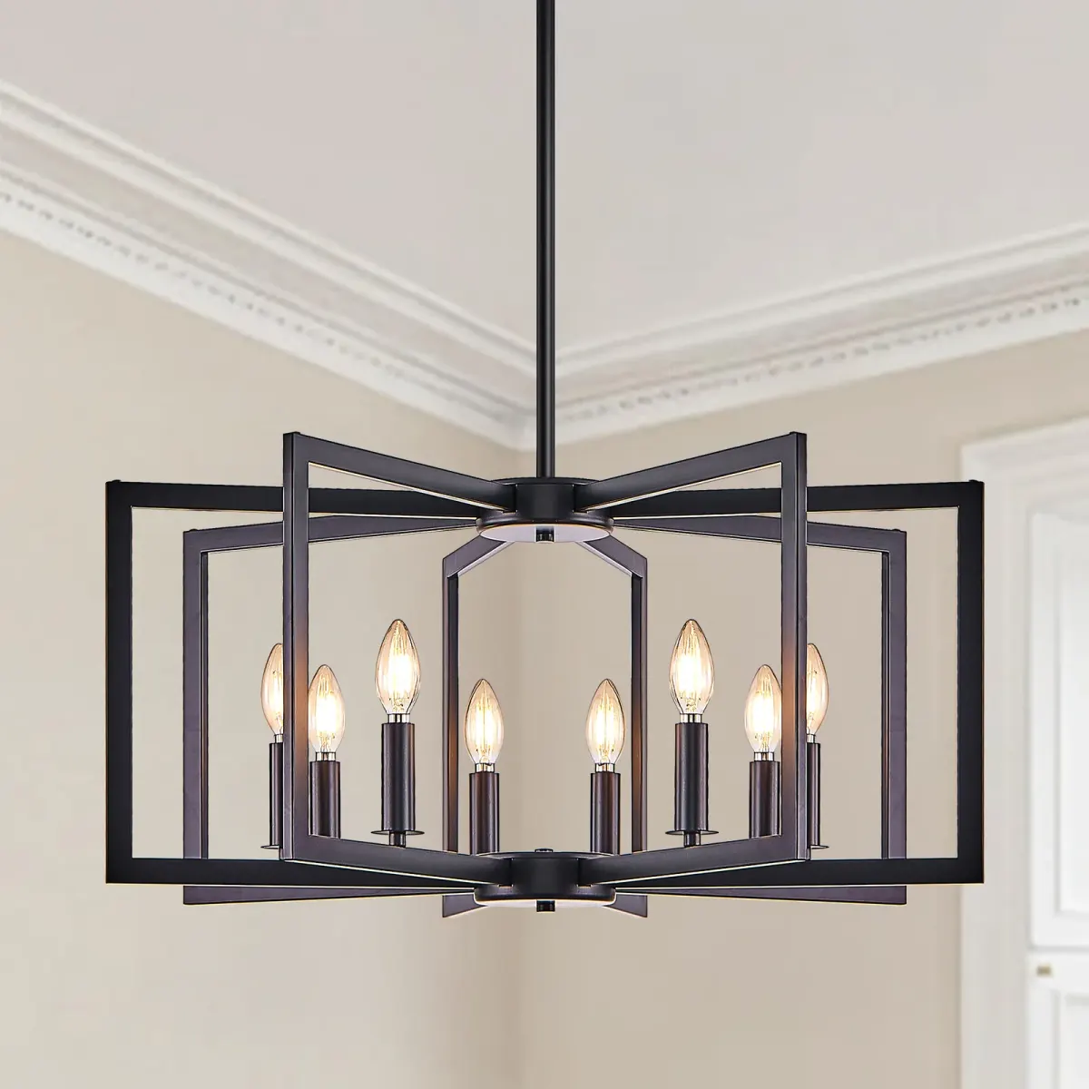 8-light geometric chandelier, black, view 6