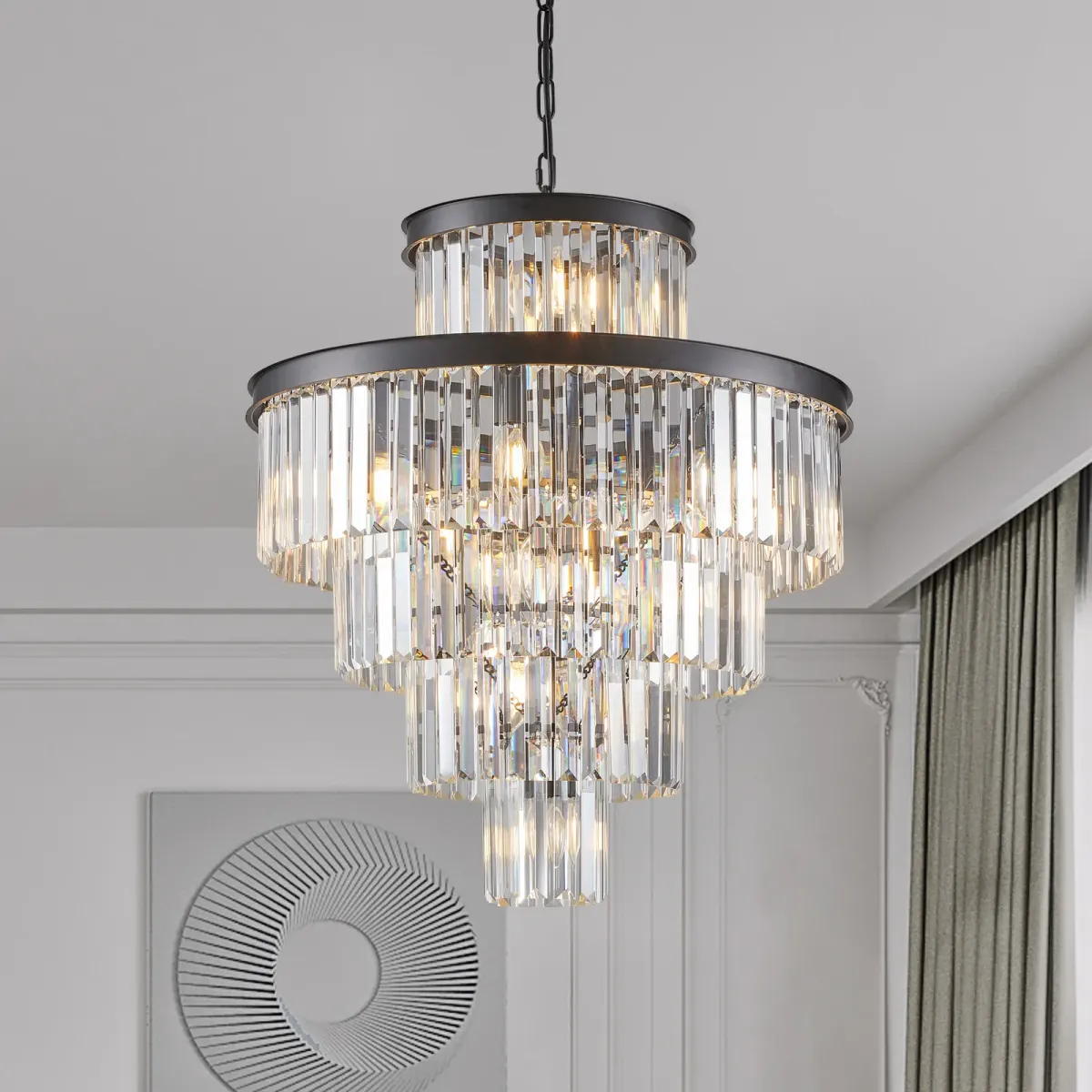 15-light crystal chandelier, black, manufacturer image 1