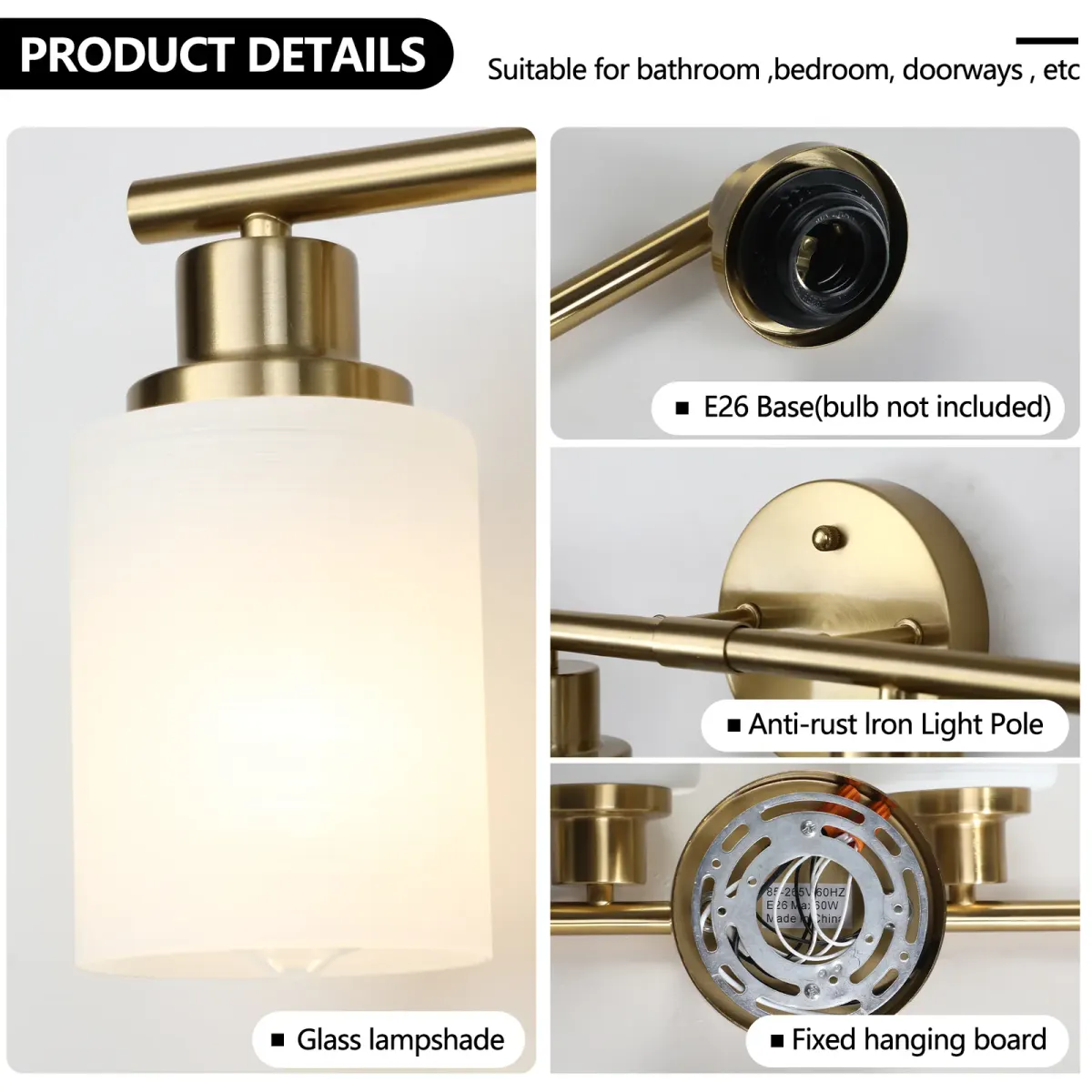 Frosted glass vanity sconce, 4 lights, copper tone, manufacturer image 1