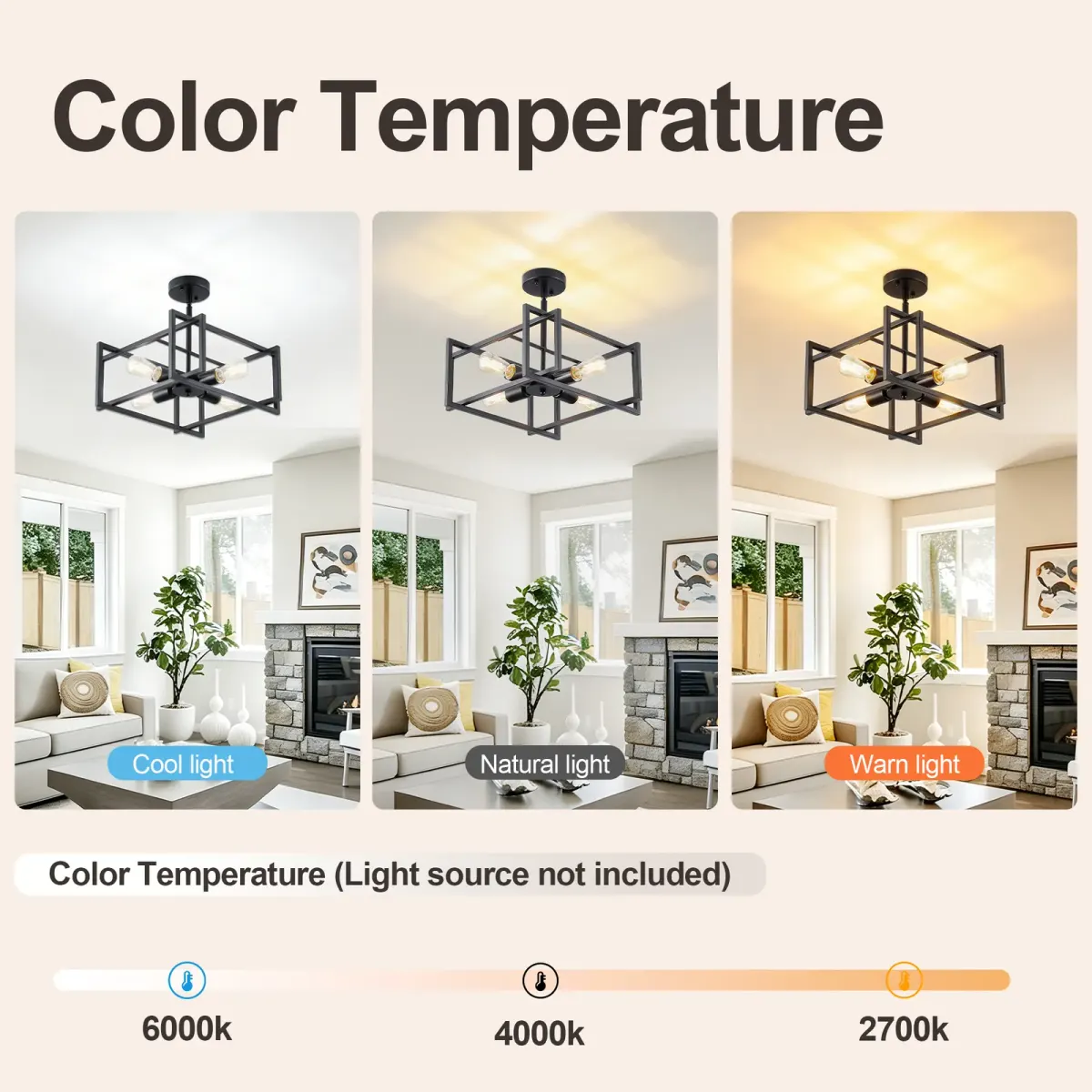 Flush mount chandelier, 4 lights, black, manufacturer image 1