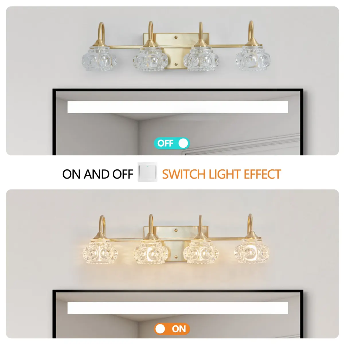 Crystal glass vanity bar, 4 lights, gold, manufacturer image 1