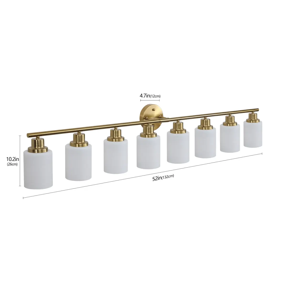 Frosted glass vanity sconce, 8 lights, copper tone, view 7