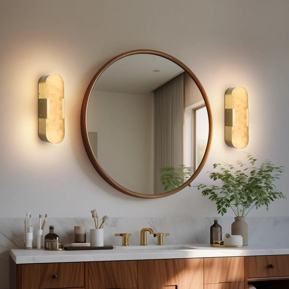 Marble wall sconce, 3.9 in, 3.9 in, gold, view 3