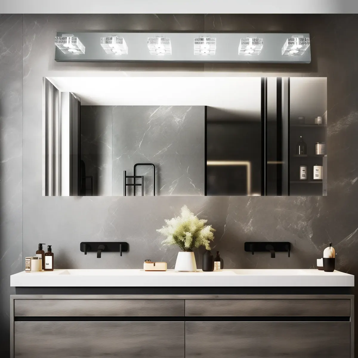Acrylic vanity bar, 5–6 lights, 6 lights, chrome, view 3