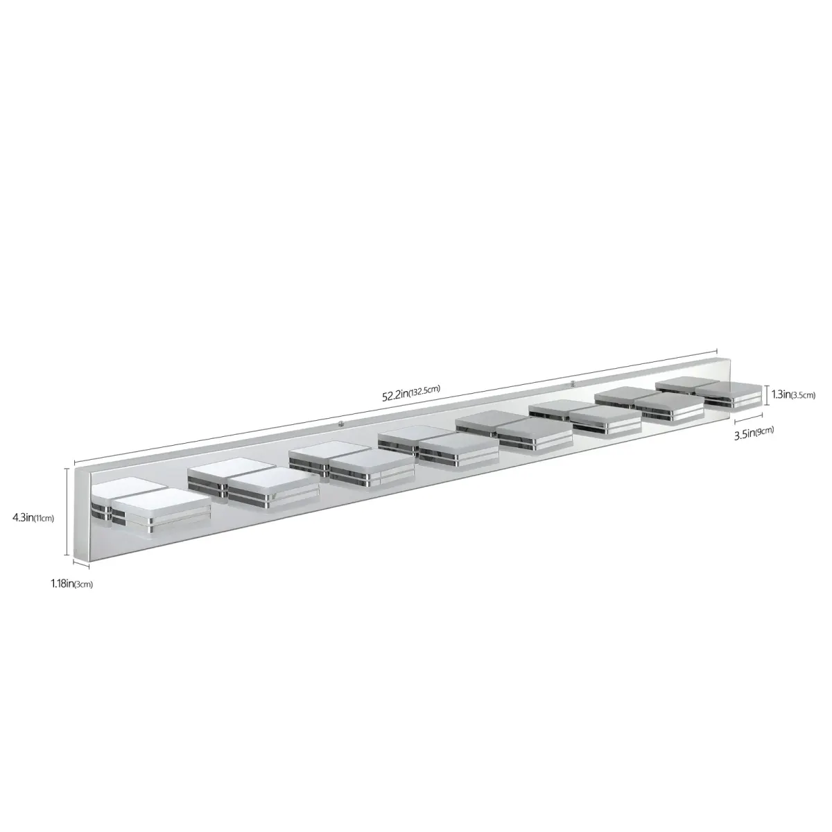 Square acrylic vanity bar, 8 lights, chrome, view 6