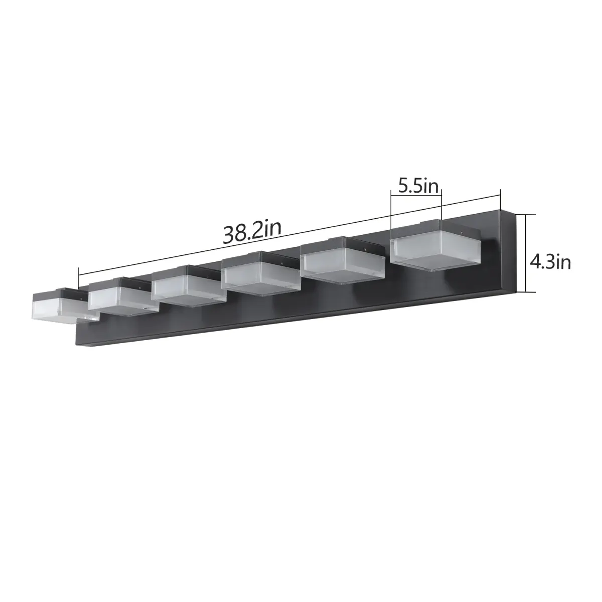 6-light vanity light, black, dimension drawing 2
