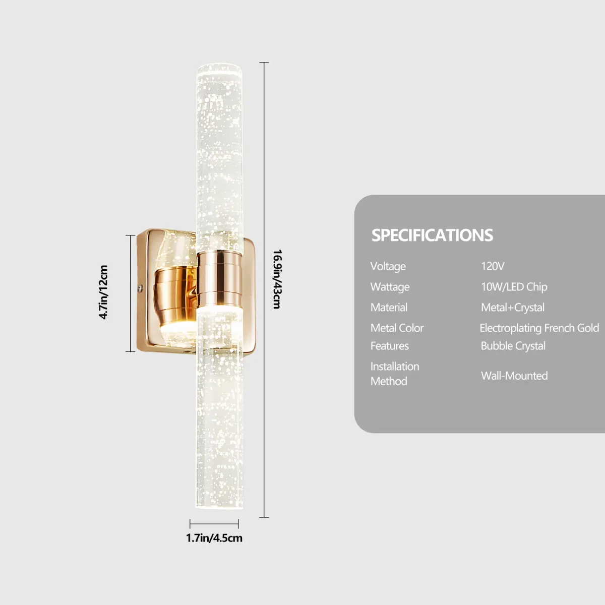 Crystal bubble wall sconce, 2 lights, gold, manufacturer image 2