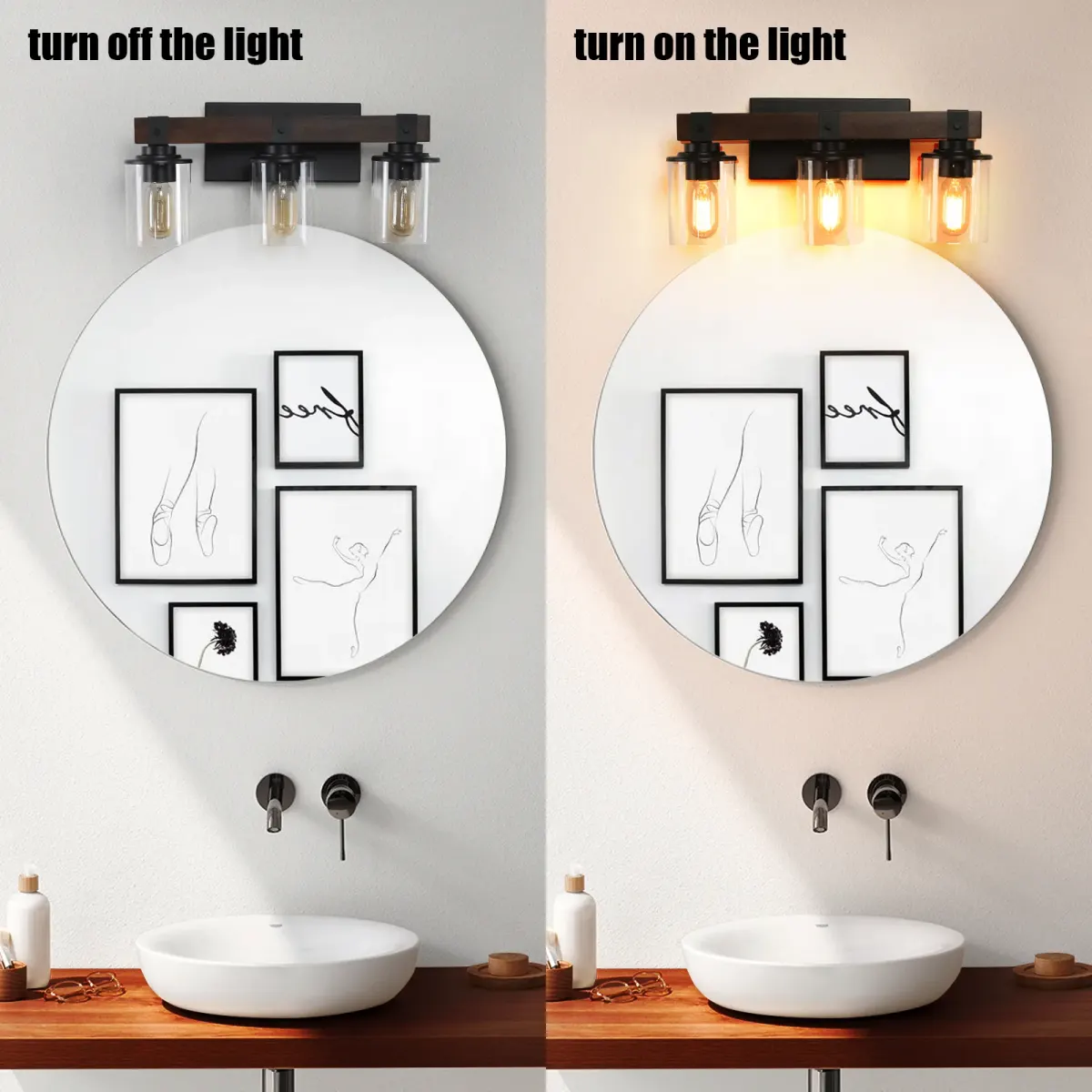 Wood vanity bar, 3 lights, walnut, view 3