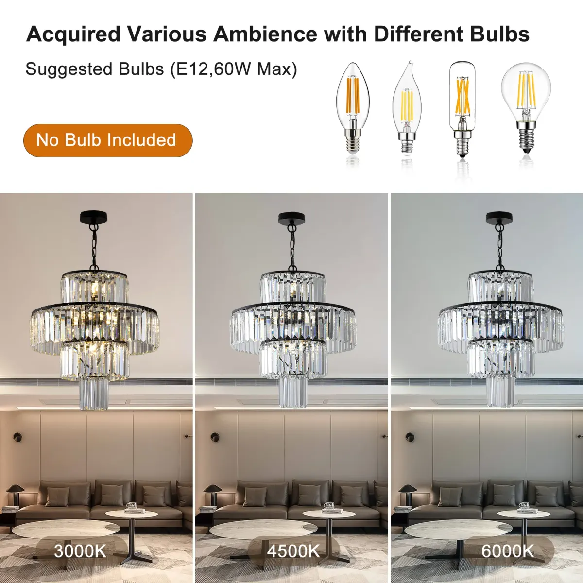 Crystal chandelier, 19.7 in, black, manufacturer image 1