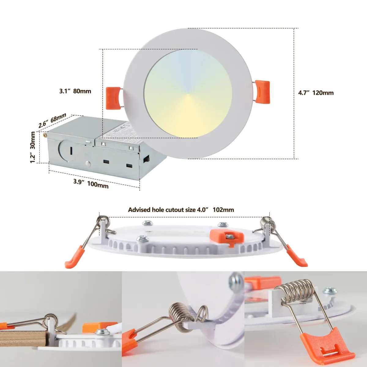 Ceiling light, 4 in, white, dimension drawing 1