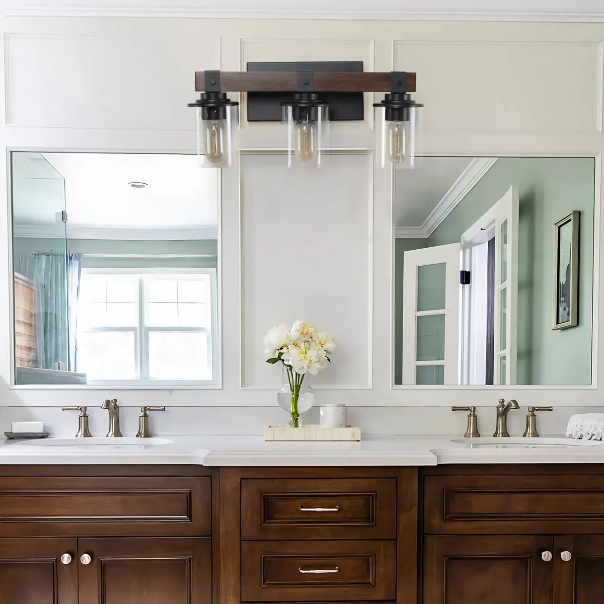 Wood vanity bar, 3 lights, walnut, view 8