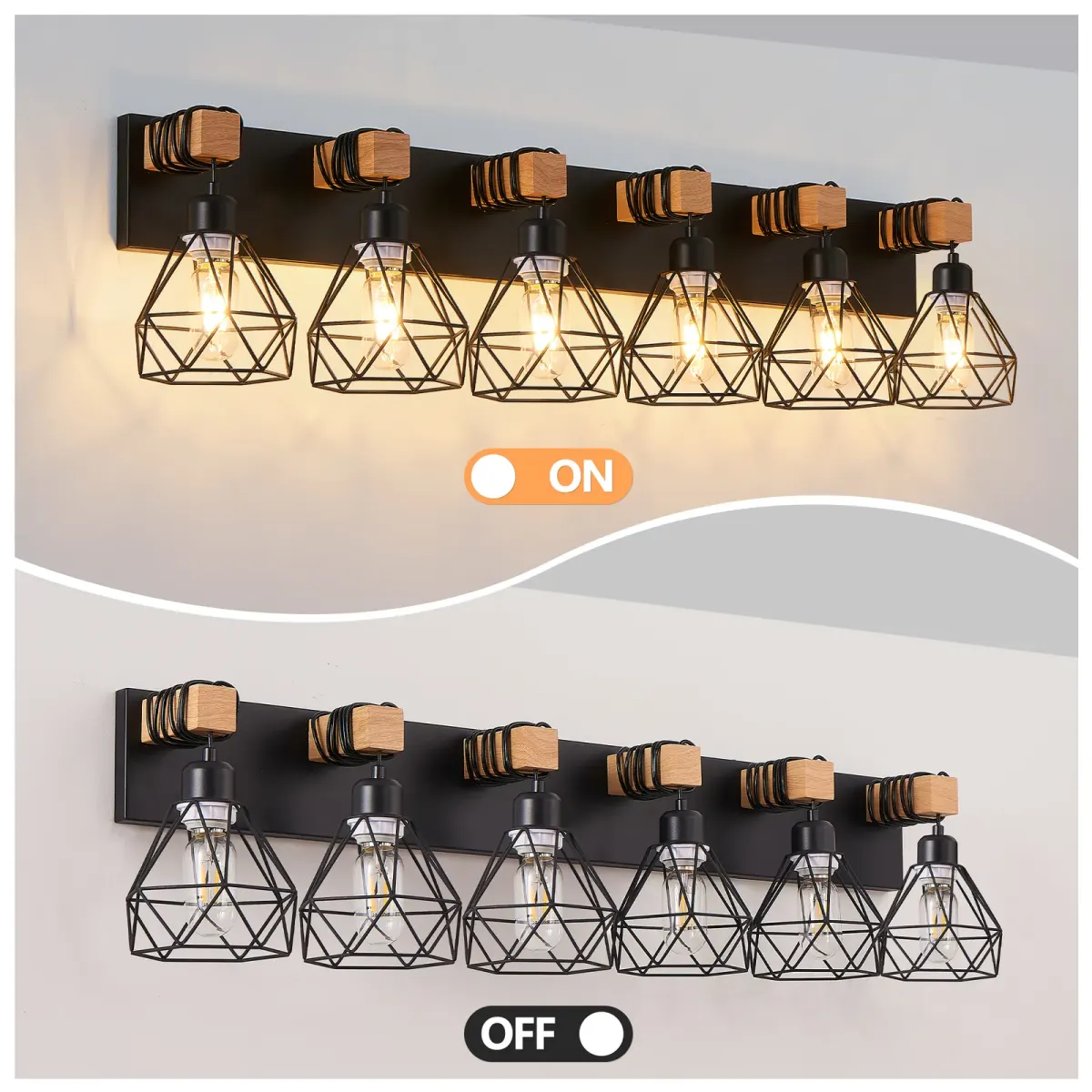 Cage vanity bar, 6 lights, black, manufacturer image 3