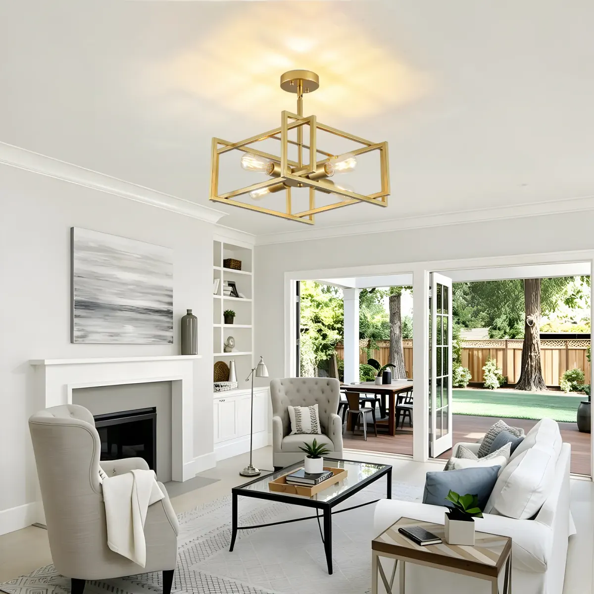 Flush mount chandelier, 4 lights, gold, view 5