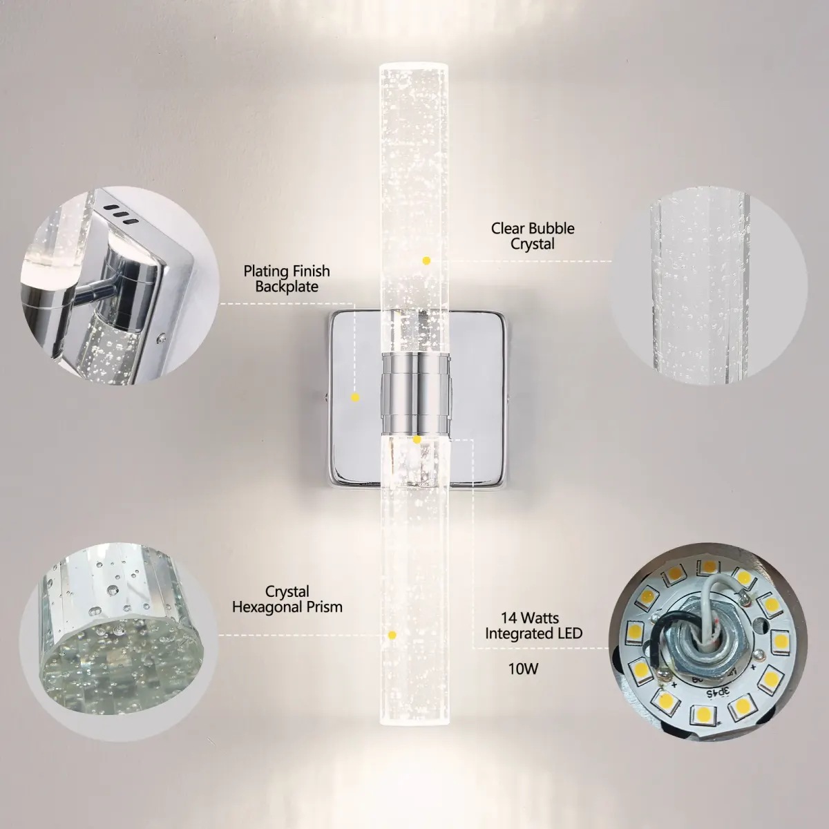 Crystal bubble wall sconce, 2 lights, chrome, manufacturer image 2