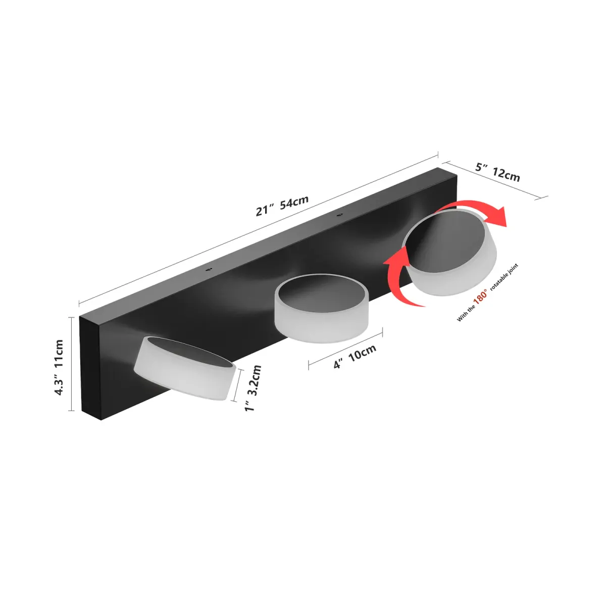 Acrylic shade vanity bar, 3 lights, black, view 6