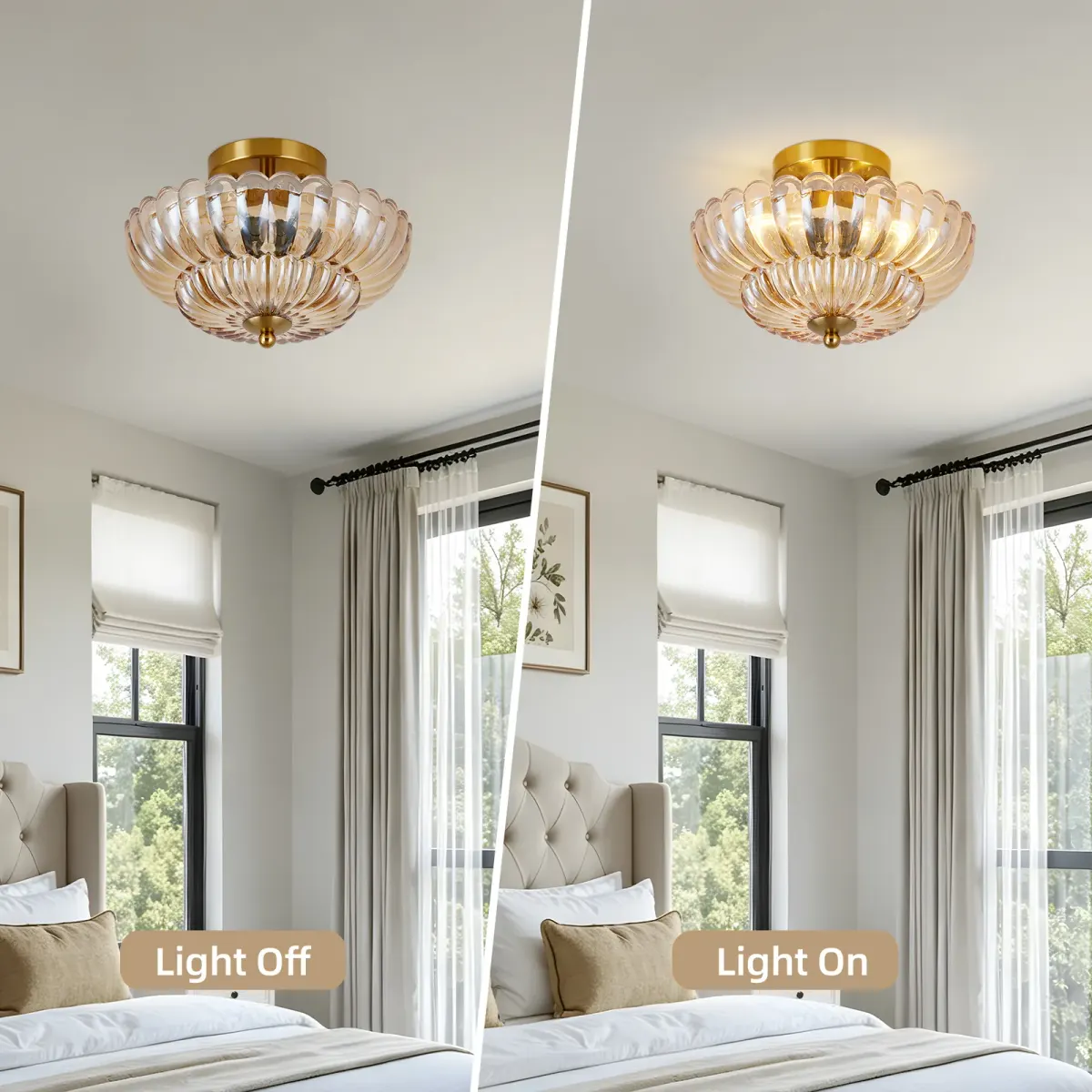 Glass semi-flush mount, 3 lights, amber, manufacturer image 1