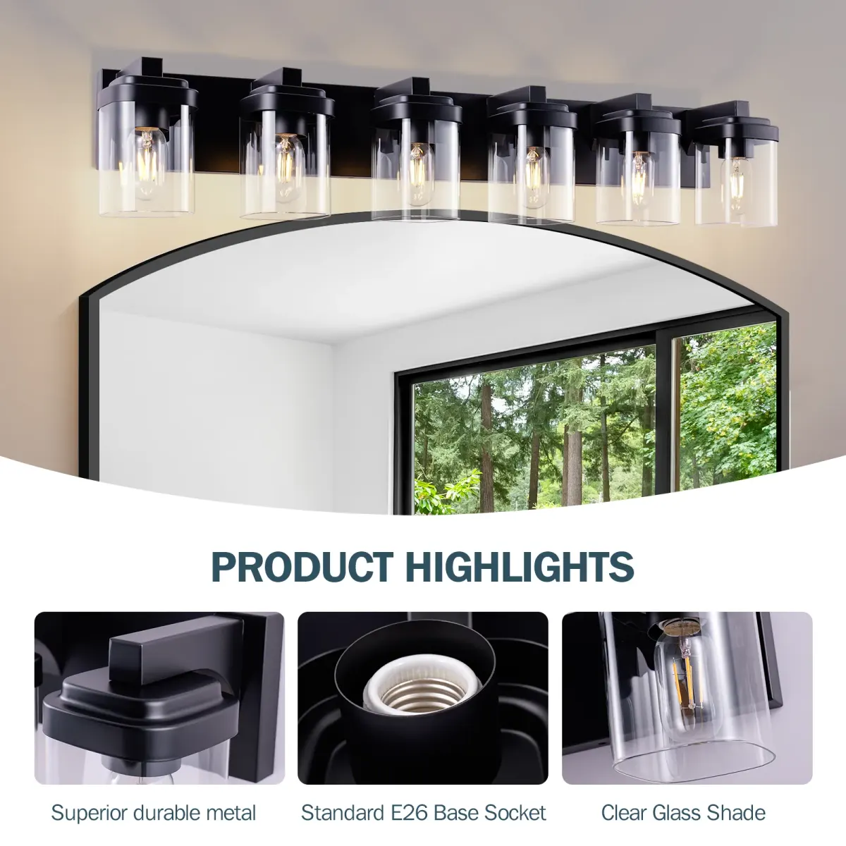 Clear glass vanity bar Z001004, 6 lights, black, manufacturer image 2