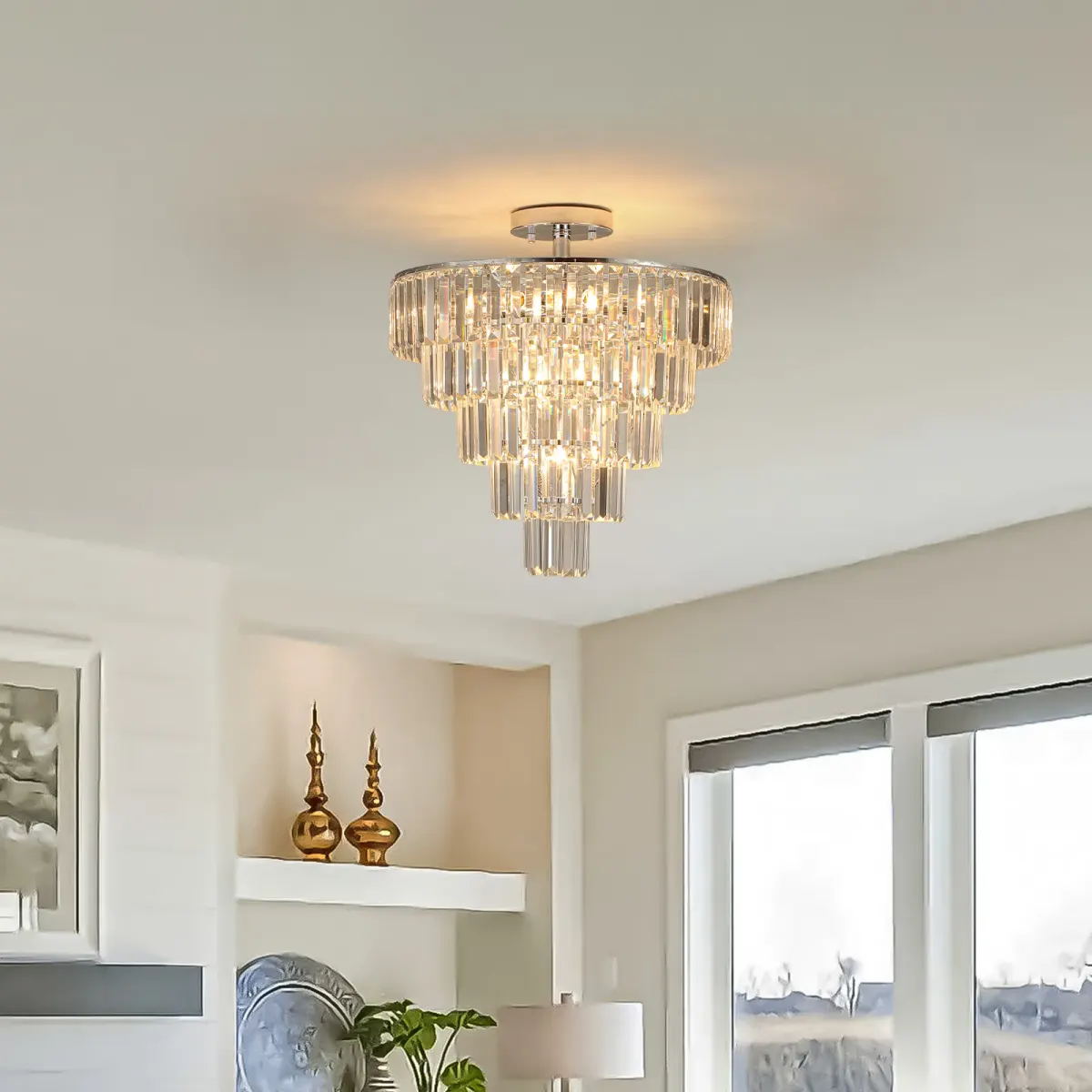 Crystal chandelier, 19.7 in, chrome, view 2