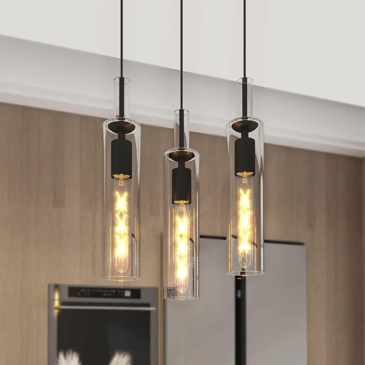 Glass pendant, 3-pack, 2.8 in, black