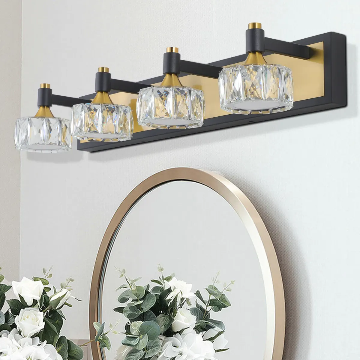 4-light crystal vanity light, yellow brown, view 4