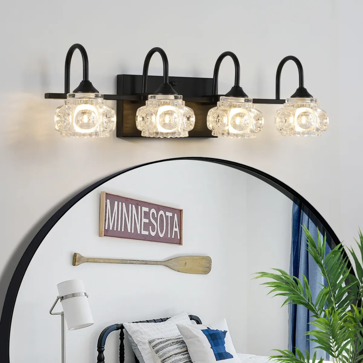 Crystal glass vanity bar, 4 lights, black, view 5