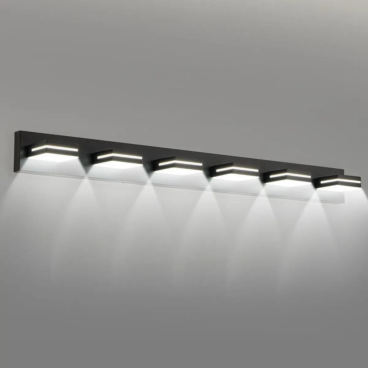 Minimalist LED vanity bar, 6 lights, black, view 2