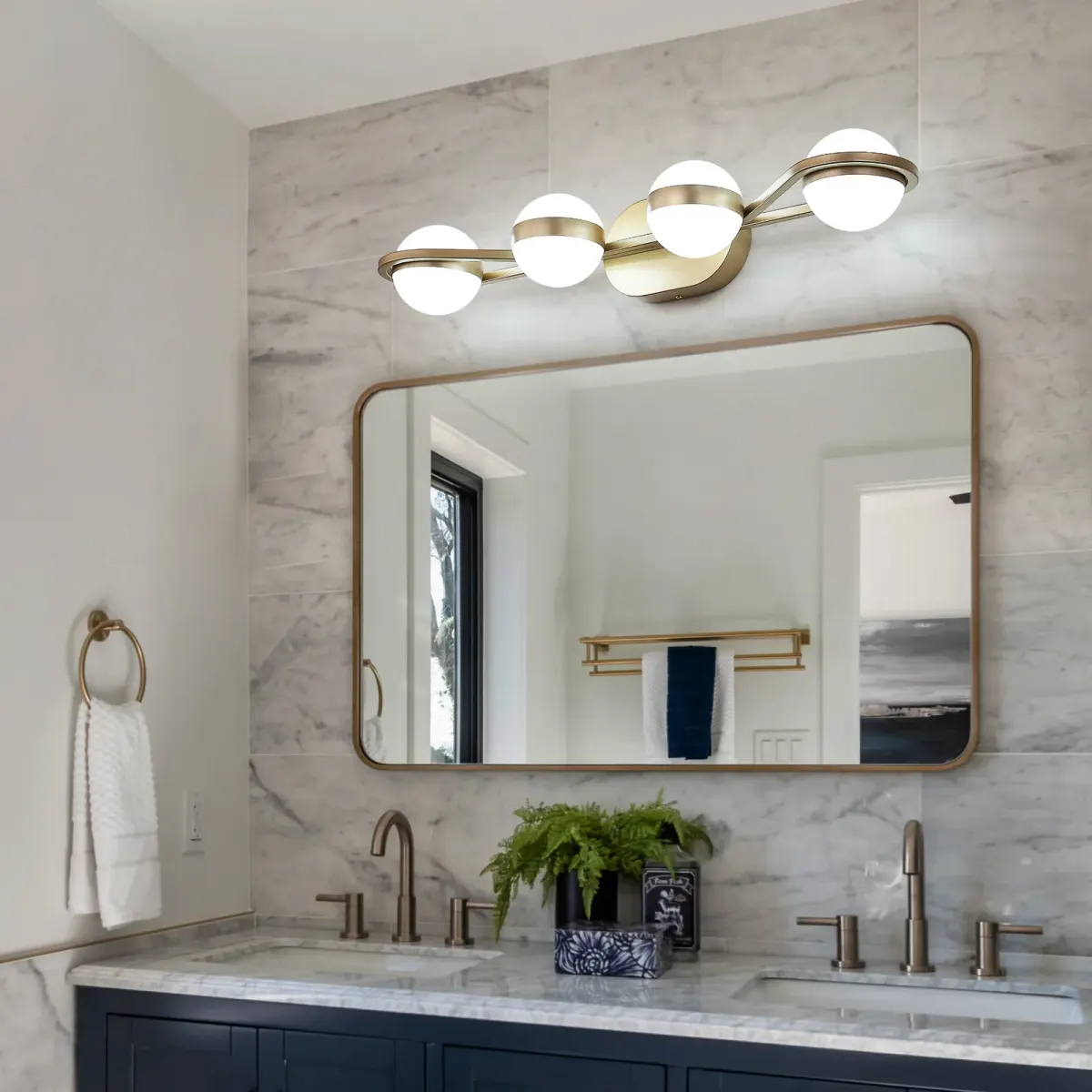 Acrylic crystal vanity bar, 4 lights, gold, view 3