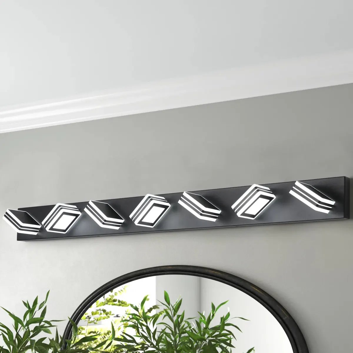 Square acrylic vanity bar, 7 lights, black, view 6