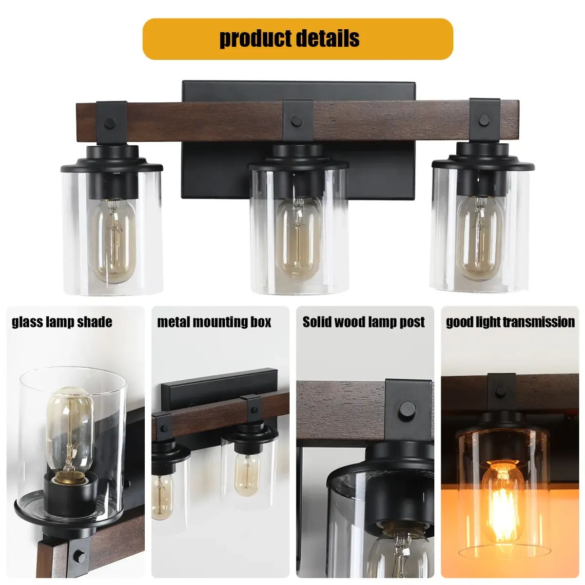 Wood vanity bar, 3 lights, walnut, manufacturer image 2