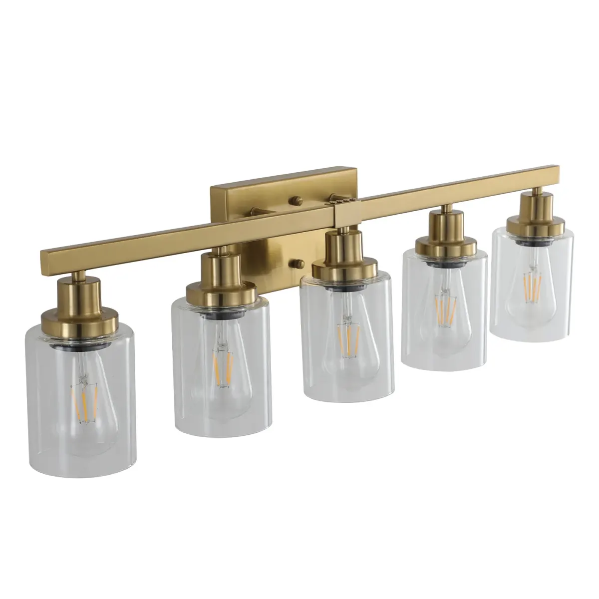 Clear glass vanity bar, 5 lights, gold, view 8