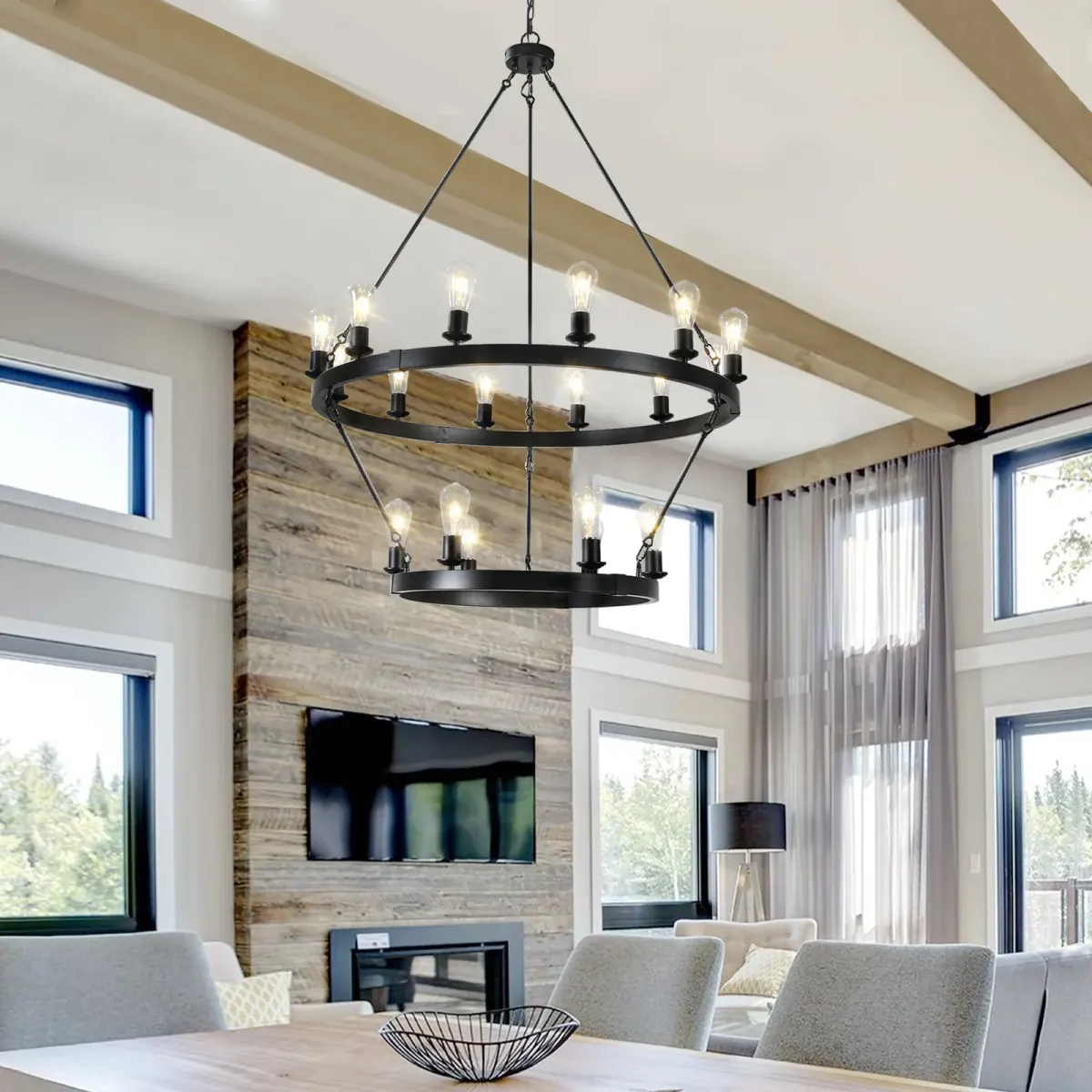 Chandelier, 40.2 in, black, view 3
