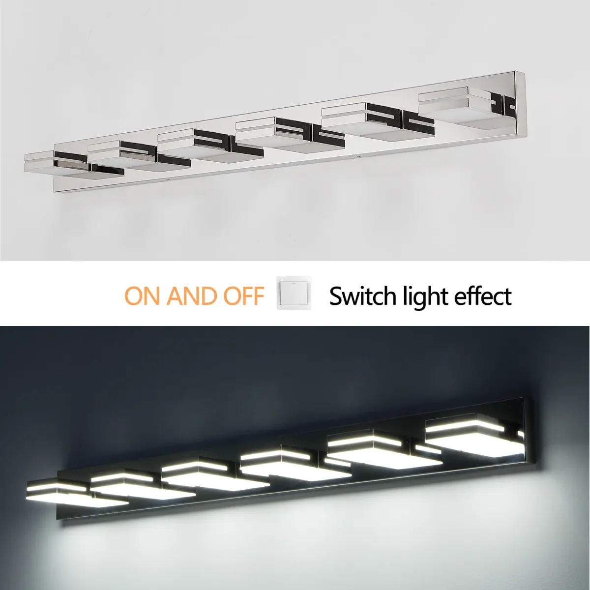 Minimalist LED vanity bar, 6 lights, chrome, view 5