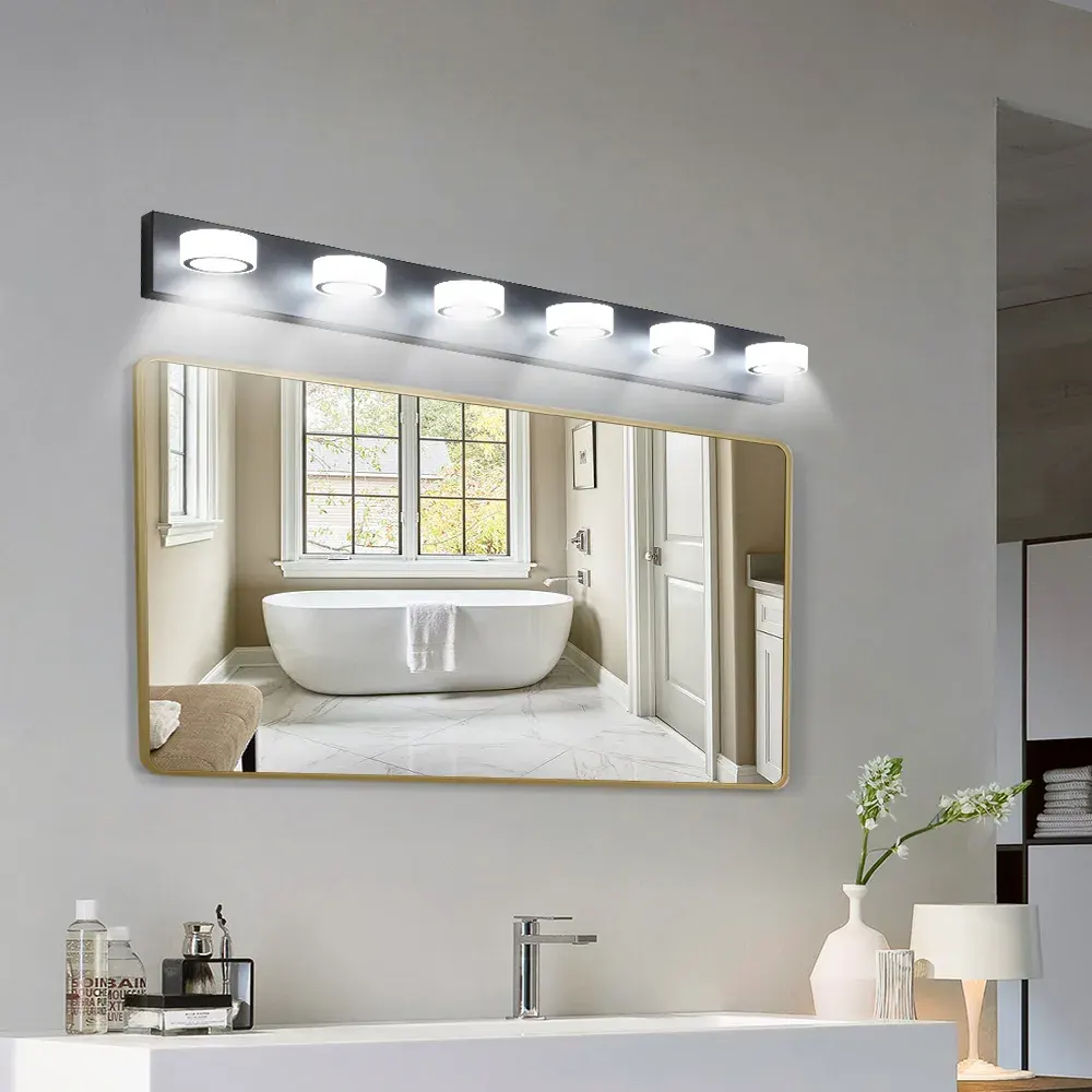 Acrylic shade vanity bar, 6 lights, black, view 2