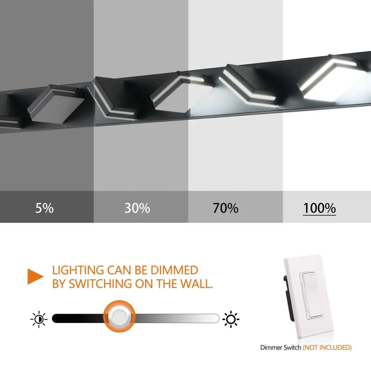 Minimalist LED vanity bar, 7 lights, black, manufacturer image 3