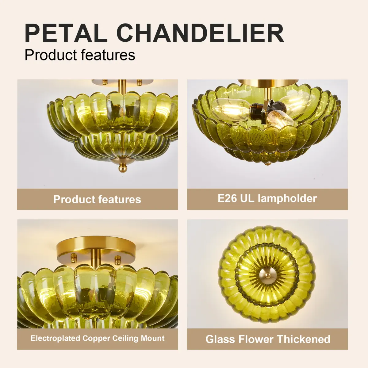 Glass semi-flush mount, 3 lights, green, manufacturer image 2