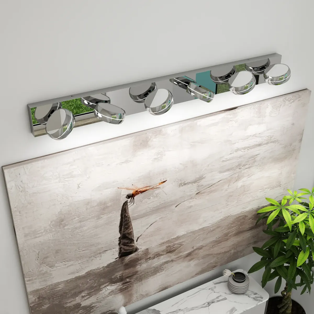 Swivel-head LED vanity light, 6 lights, chrome, view 2
