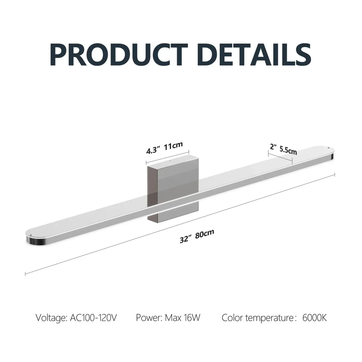 Vanity light, 31.5 in, chrome, manufacturer image 2