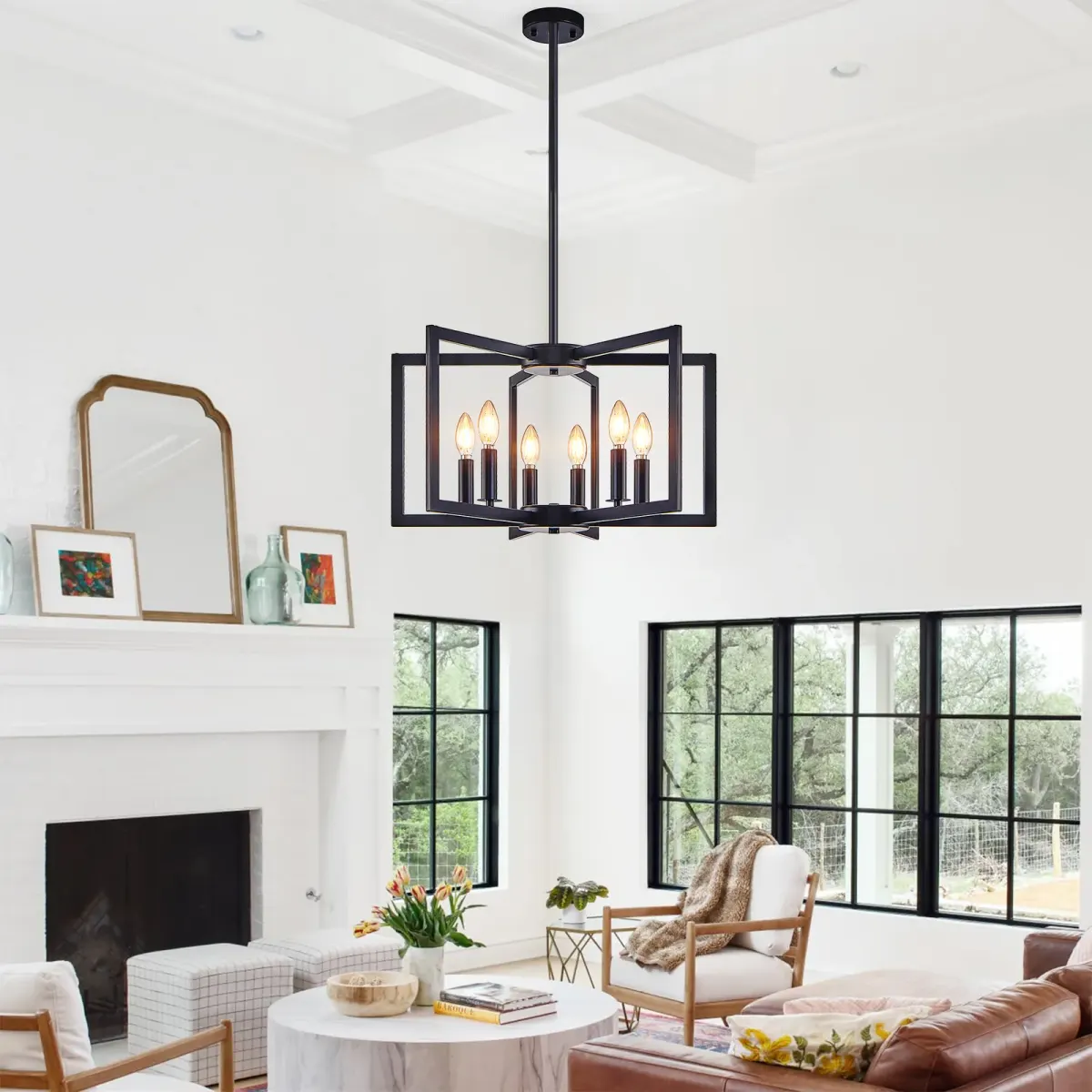 6-light geometric chandelier, black, view 2