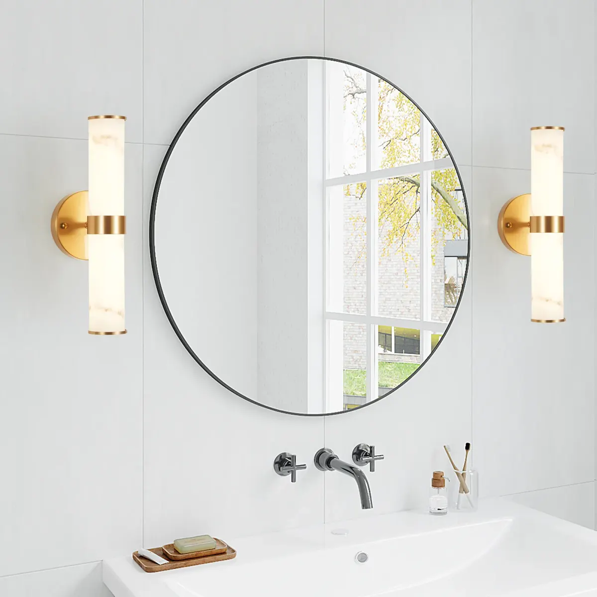 Marble wall sconce, 5.5 in, 5.5 in, gold, view 8
