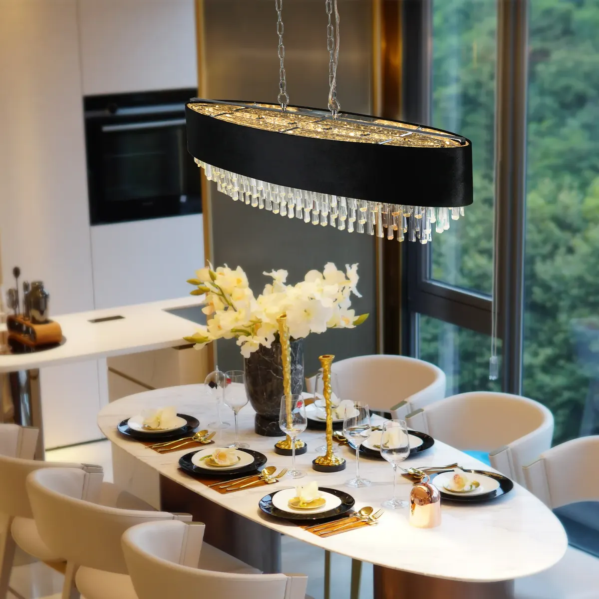 8-light crystal chandelier, black,chrome,transparent, view 3