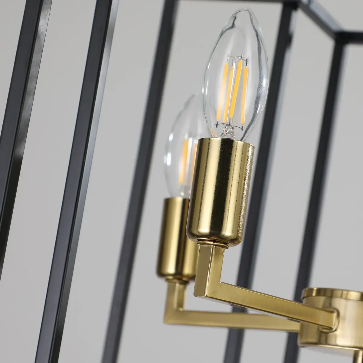 Geometric pendant chandelier, 8 lights, black and gold, view 5