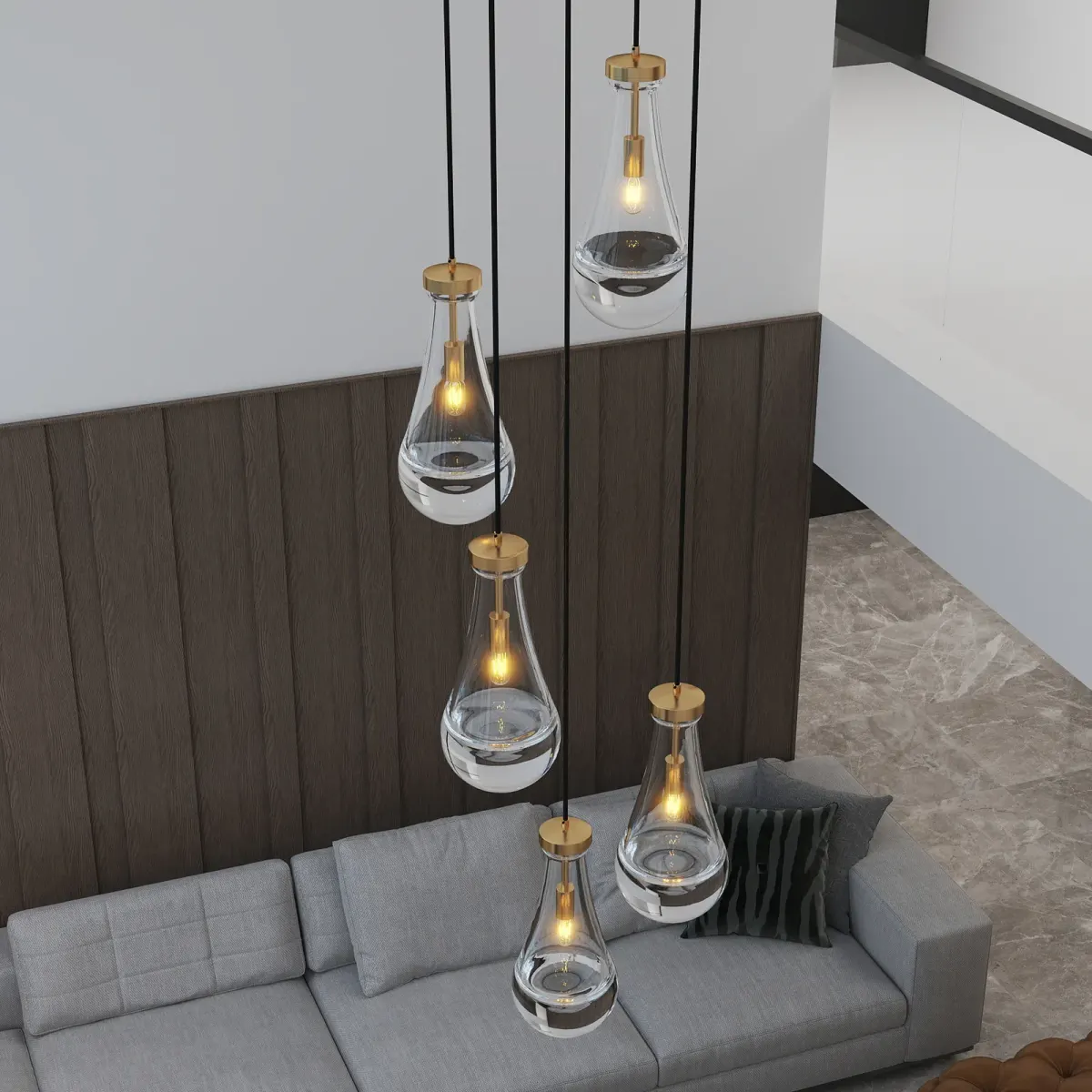 5-light chandelier, gold, view 4